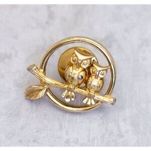Vintage Gold Tone Art Nouveau Elegant Animal Birds Pet Owl Pin by Avon - CN1